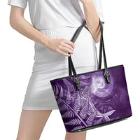 New Zealand Matariki Leather Tote Bag Maori Koru With Humpback Whale Purple LT05 - Polynesian Pride