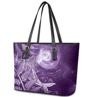 New Zealand Matariki Leather Tote Bag Maori Koru With Humpback Whale Purple LT05 - Polynesian Pride