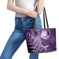 New Zealand Matariki Leather Tote Bag Maori Koru With Humpback Whale Purple LT05 - Polynesian Pride