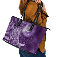 New Zealand Matariki Leather Tote Bag Maori Koru With Humpback Whale Purple LT05 - Polynesian Pride