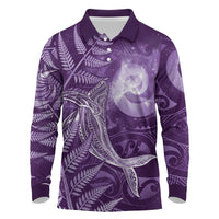 New Zealand Matariki Long Sleeve Polo Shirt Maori Koru With Humpback Whale Purple