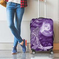 New Zealand Matariki Luggage Cover Maori Koru With Humpback Whale Purple