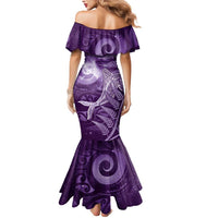 New Zealand Matariki Mermaid Dress Maori Koru With Humpback Whale Purple