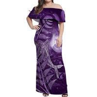 New Zealand Matariki Off Shoulder Maxi Dress Maori Koru With Humpback Whale Purple