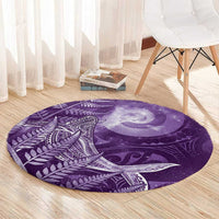 New Zealand Matariki Round Carpet Maori Koru With Humpback Whale Purple