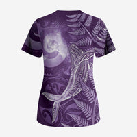 New Zealand Matariki Scrub Top Maori Koru With Humpback Whale Purple