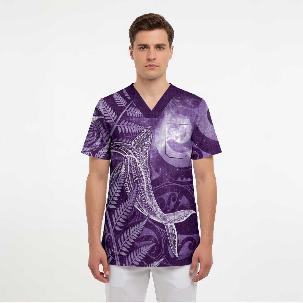 New Zealand Matariki Scrub Top Maori Koru With Humpback Whale Purple