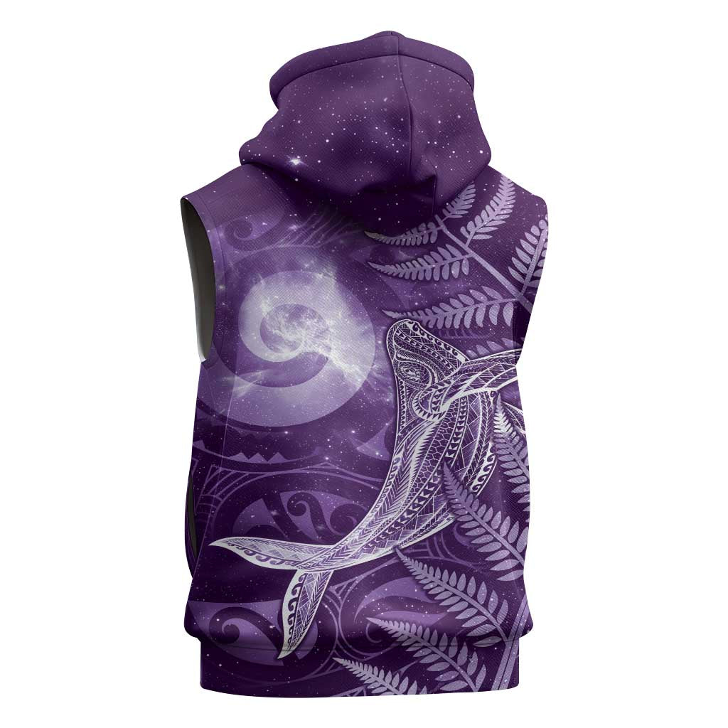 New Zealand Matariki Sleeveless Hoodie Maori Koru With Humpback Whale Purple