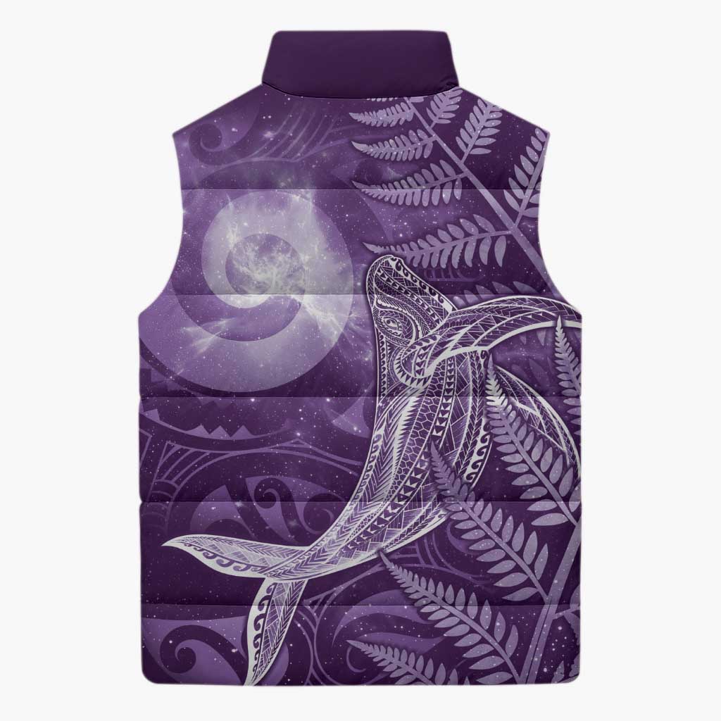 New Zealand Matariki Sleeveless Puffer Jacket Maori Koru With Humpback Whale Purple LT05 - Polynesian Pride