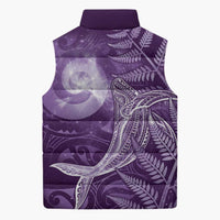 New Zealand Matariki Sleeveless Puffer Jacket Maori Koru With Humpback Whale Purple LT05 - Polynesian Pride