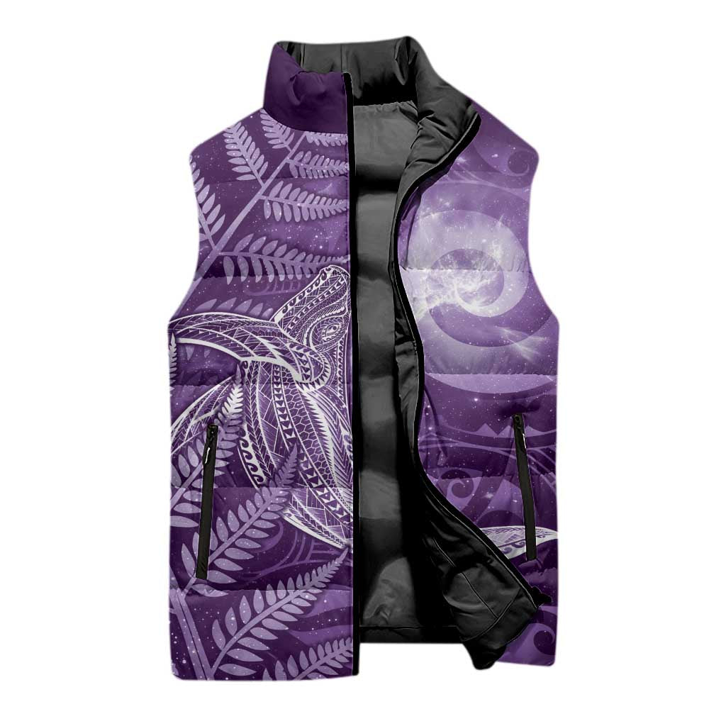 New Zealand Matariki Sleeveless Puffer Jacket Maori Koru With Humpback Whale Purple LT05 - Polynesian Pride