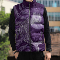 New Zealand Matariki Sleeveless Puffer Jacket Maori Koru With Humpback Whale Purple LT05 - Polynesian Pride