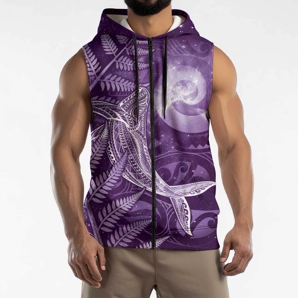 New Zealand Matariki Sleeveless Zip Hoodie Maori Koru With Humpback Whale Purple