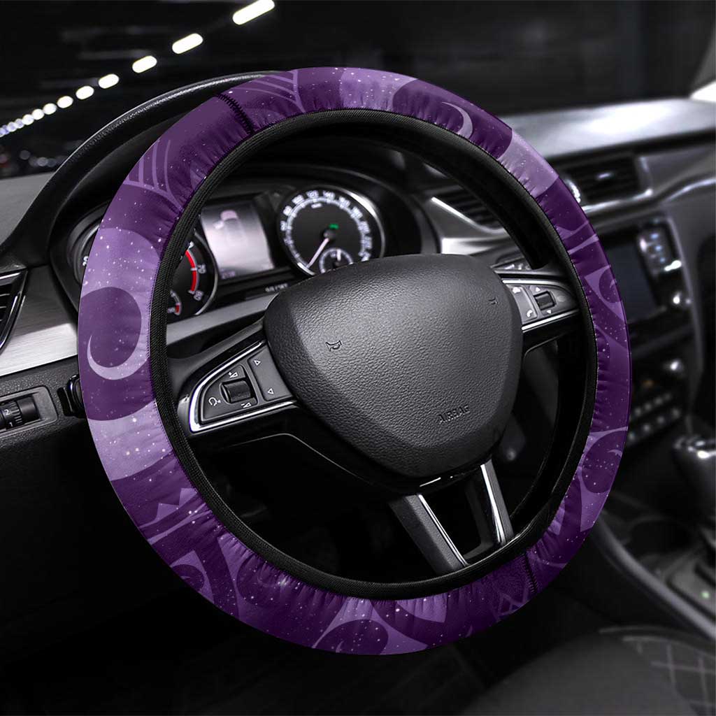 New Zealand Matariki Steering Wheel Cover Maori Koru With Humpback Whale Purple LT05 Universal Fit Purple - Polynesian Pride