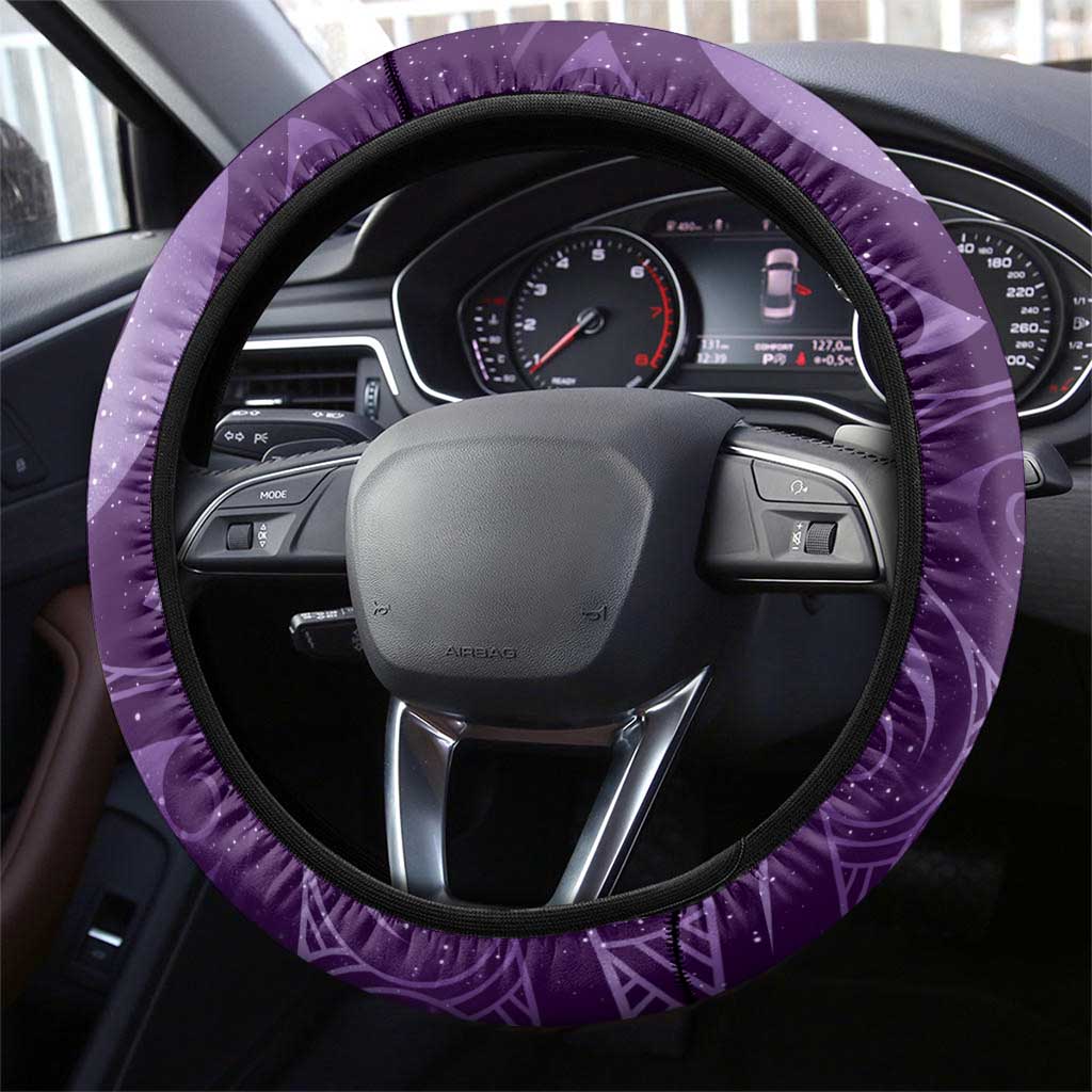 New Zealand Matariki Steering Wheel Cover Maori Koru With Humpback Whale Purple LT05 - Polynesian Pride