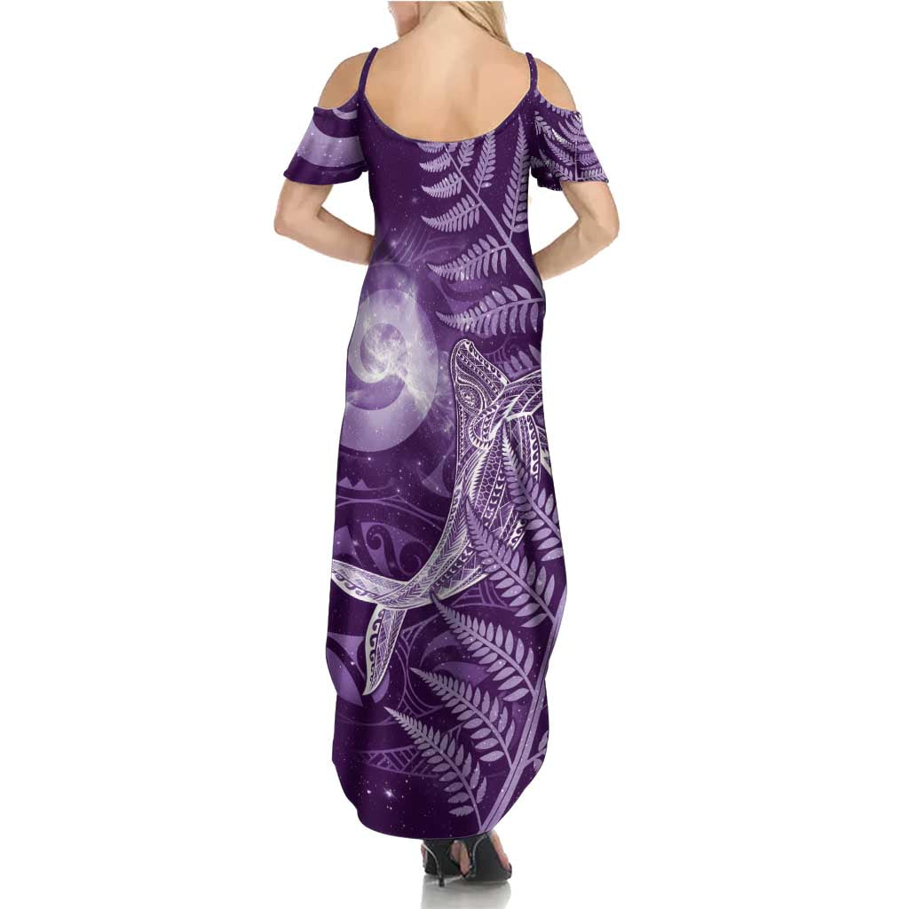 New Zealand Matariki Summer Maxi Dress Maori Koru With Humpback Whale Purple