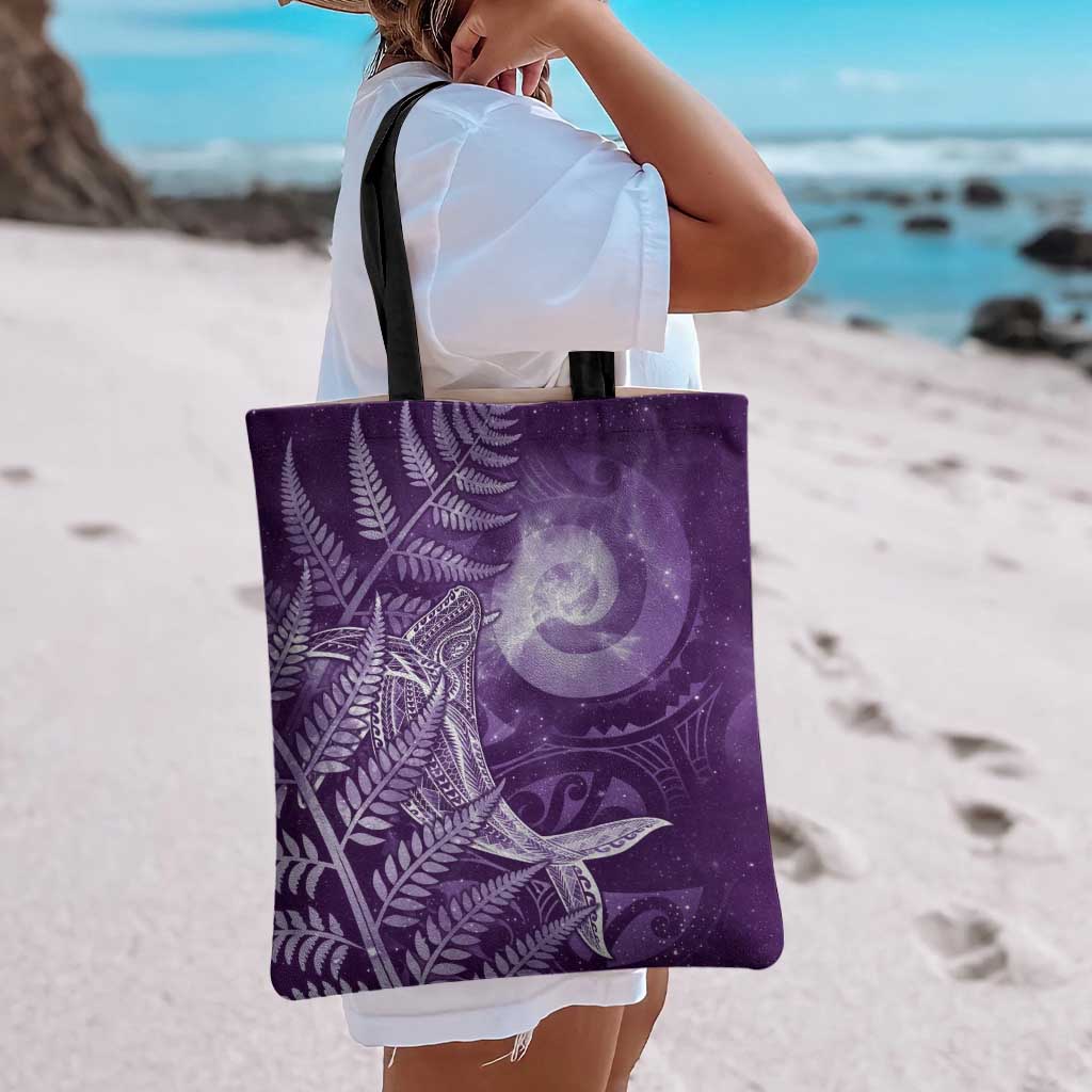 New Zealand Matariki Tote Bag Maori Koru With Humpback Whale Purple