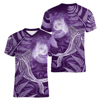 New Zealand Matariki Women V-Neck T-Shirt Maori Koru With Humpback Whale Purple