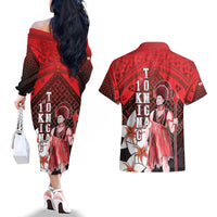 The First King Of Tonga Couples Matching Off The Shoulder Long Sleeve Dress and Hawaiian Shirt Tongan Pride LT05 - Polynesian Pride
