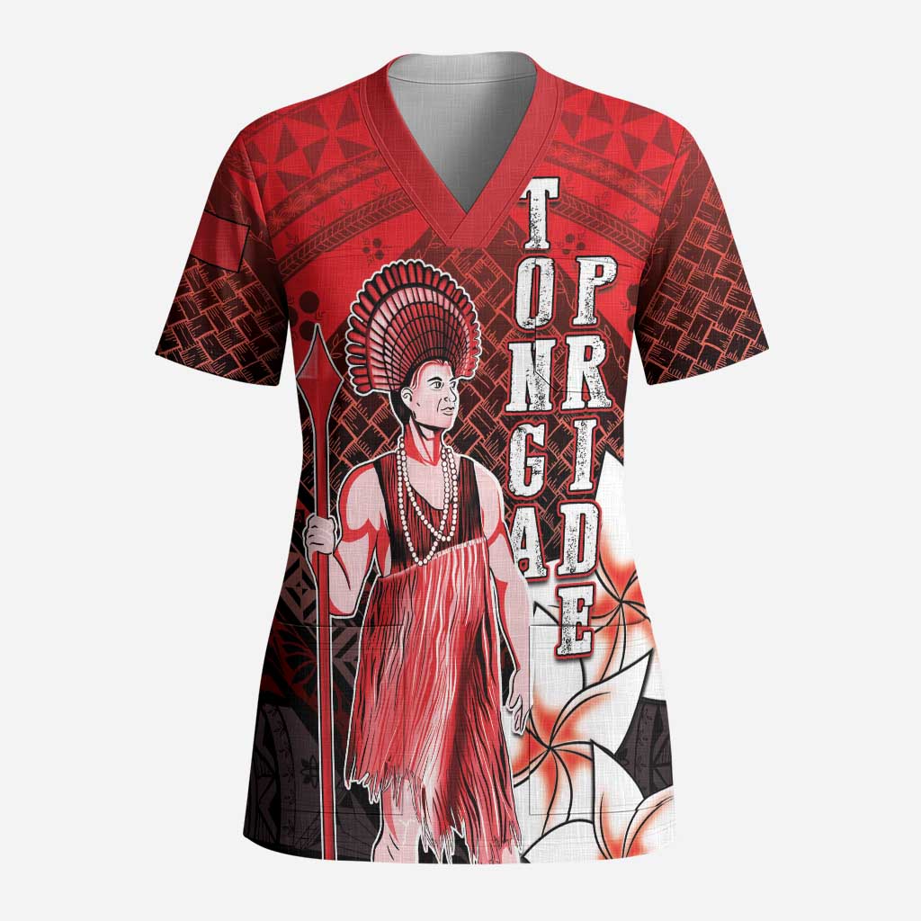 The First King Of Tonga Scrub Top Tongan Pride LT05 Adult Red - Polynesian Pride