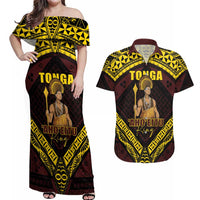 Tonga First King Couples Matching Off Shoulder Maxi Dress and Hawaiian Shirt Ahoeitu Know Your Roots