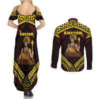 Tonga First King Couples Matching Summer Maxi Dress and Long Sleeve Button Shirt Ahoeitu Know Your Roots