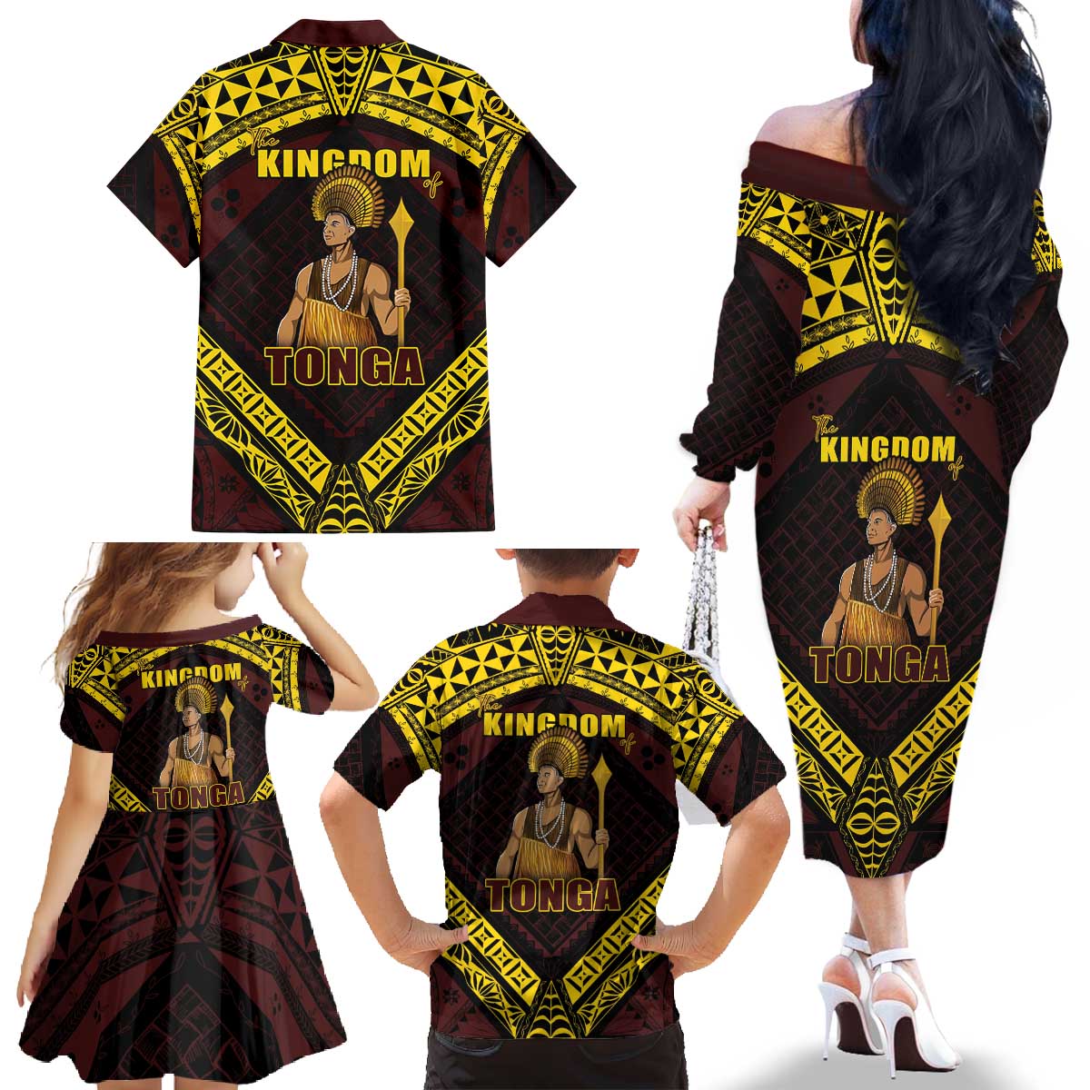 Tonga First King Family Matching Off The Shoulder Long Sleeve Dress and Hawaiian Shirt Ahoeitu Know Your Roots
