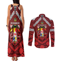 Tonga Emancipation Day Couples Matching Tank Maxi Dress and Long Sleeve Button Shirt Tongan Kupesi Pattern LT05 - Polynesian Pride