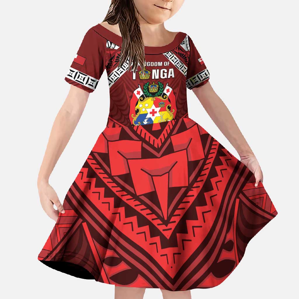 Tonga Emancipation Day Family Matching Long Sleeve Bodycon Dress and Hawaiian Shirt Tongan Kupesi Pattern LT05 Daughter's Dress Red - Polynesian Pride