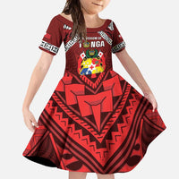 Tonga Emancipation Day Family Matching Long Sleeve Bodycon Dress and Hawaiian Shirt Tongan Kupesi Pattern LT05 Daughter's Dress Red - Polynesian Pride