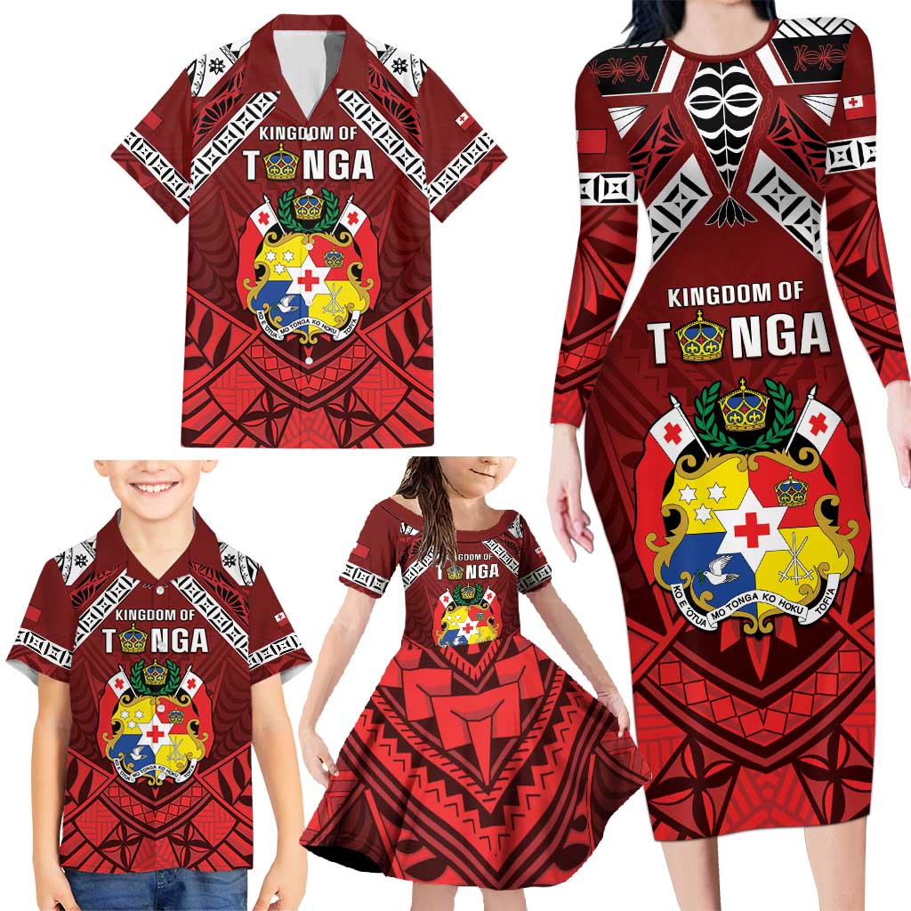 Tonga Emancipation Day Family Matching Long Sleeve Bodycon Dress and Hawaiian Shirt Tongan Kupesi Pattern LT05 - Polynesian Pride