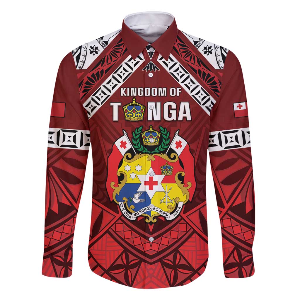 Tonga Emancipation Day Family Matching Long Sleeve Bodycon Dress and Hawaiian Shirt Tongan Kupesi Pattern LT05 Dad's Shirt - Long Sleeve Red - Polynesian Pride