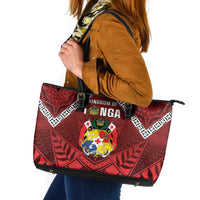 Tonga Emancipation Day Leather Tote Bag Tongan Kupesi Pattern