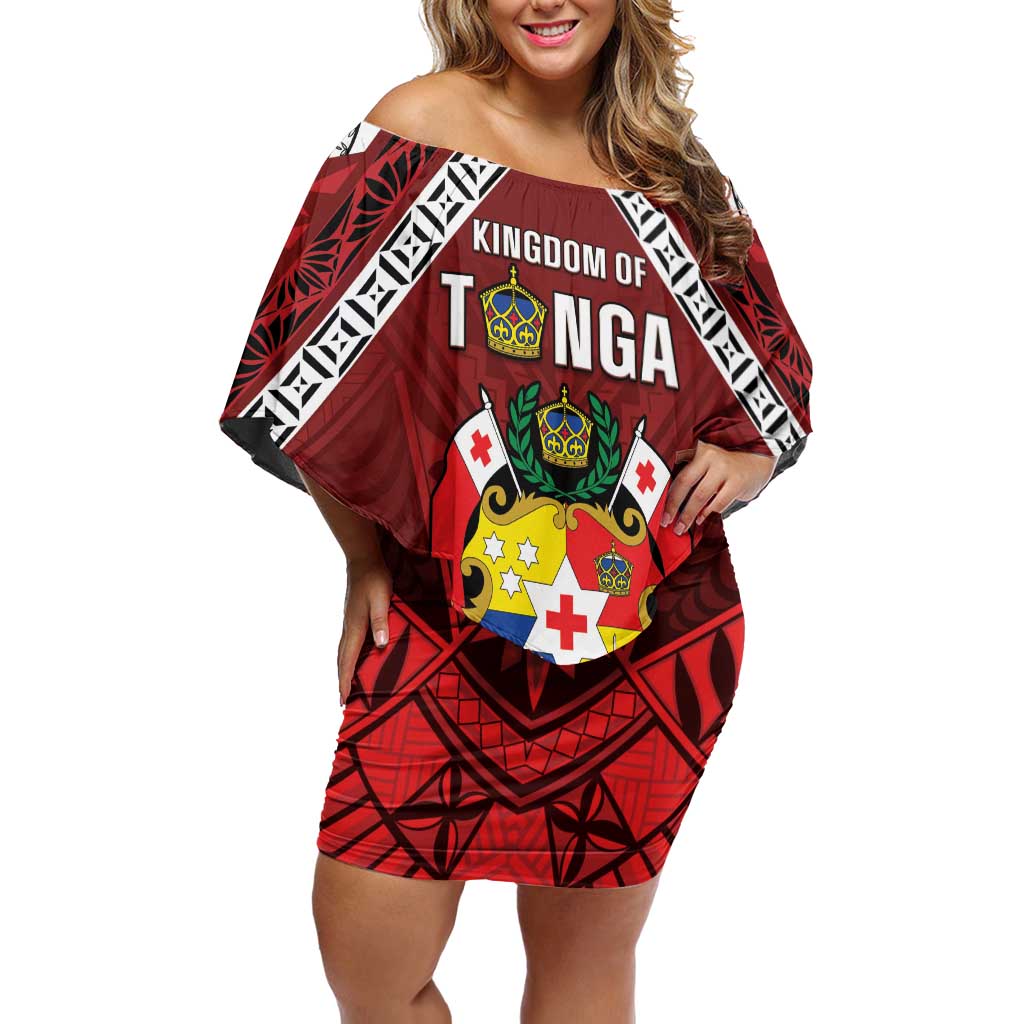 Tonga Emancipation Day Off Shoulder Short Dress Tongan Kupesi Pattern