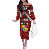 Tonga Emancipation Day Off The Shoulder Long Sleeve Dress Tongan Kupesi Pattern