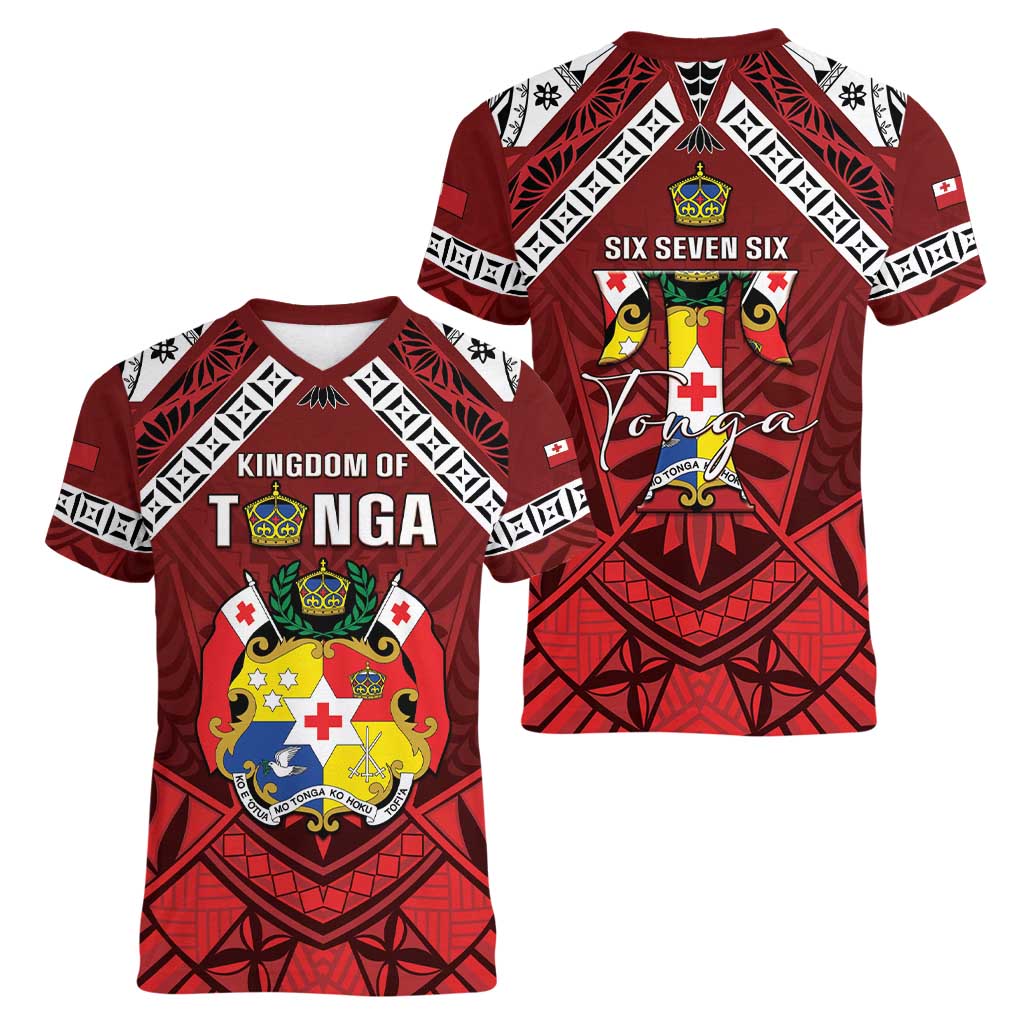 Tonga Emancipation Day Women V-Neck T-Shirt Tongan Kupesi Pattern