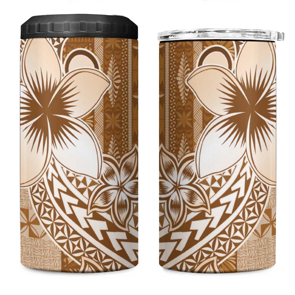 Tonga Kupesi Ngatu 4 in 1 Can Cooler Tumbler Vintage Brown Plumeria