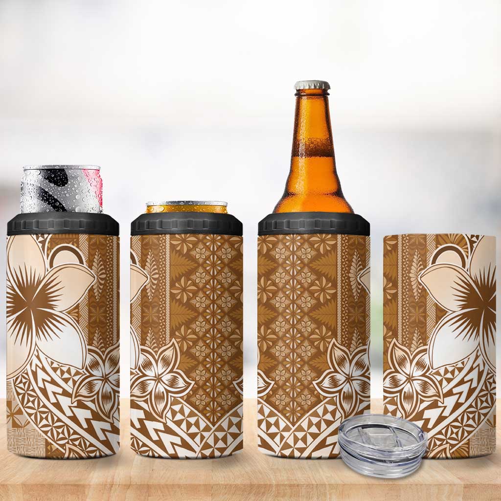 Tonga Kupesi Ngatu 4 in 1 Can Cooler Tumbler Vintage Brown Plumeria
