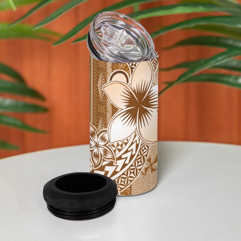 Tonga Kupesi Ngatu 4 in 1 Can Cooler Tumbler Vintage Brown Plumeria