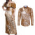 Tonga Kupesi Ngatu Couples Matching Off Shoulder Maxi Dress and Long Sleeve Button Shirt Vintage Brown Plumeria
