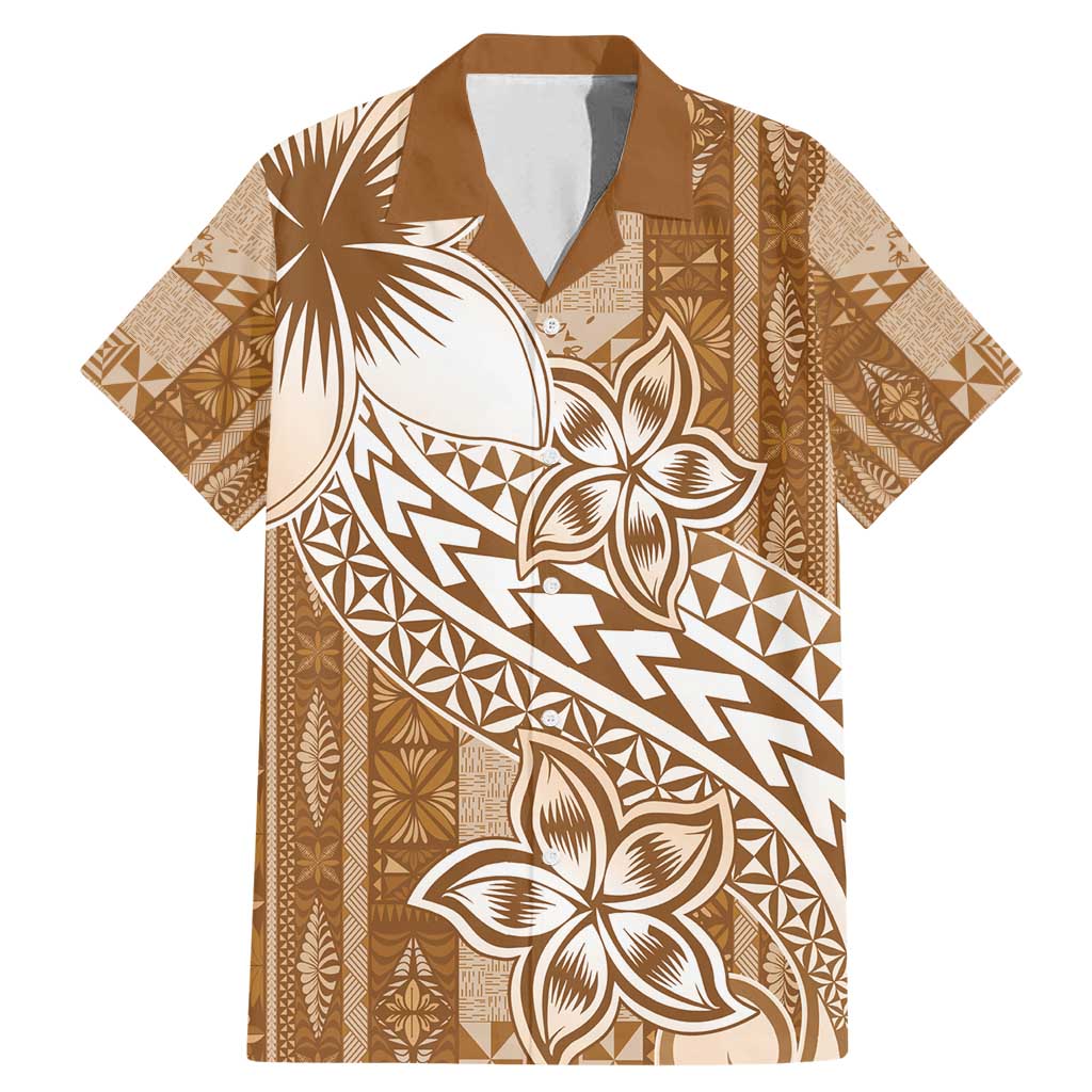 Tonga Kupesi Ngatu Family Matching Mermaid Dress and Hawaiian Shirt Vintage Brown Plumeria