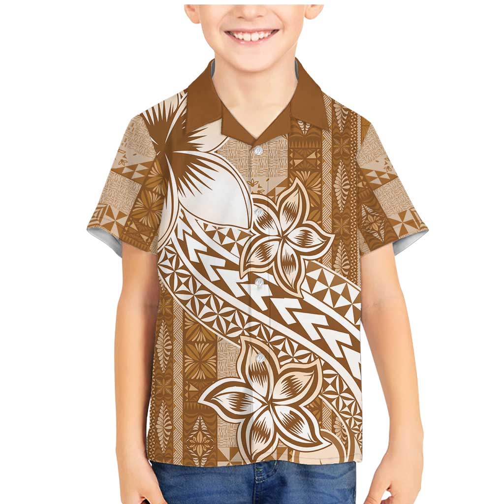 Tonga Kupesi Ngatu Family Matching Mermaid Dress and Hawaiian Shirt Vintage Brown Plumeria