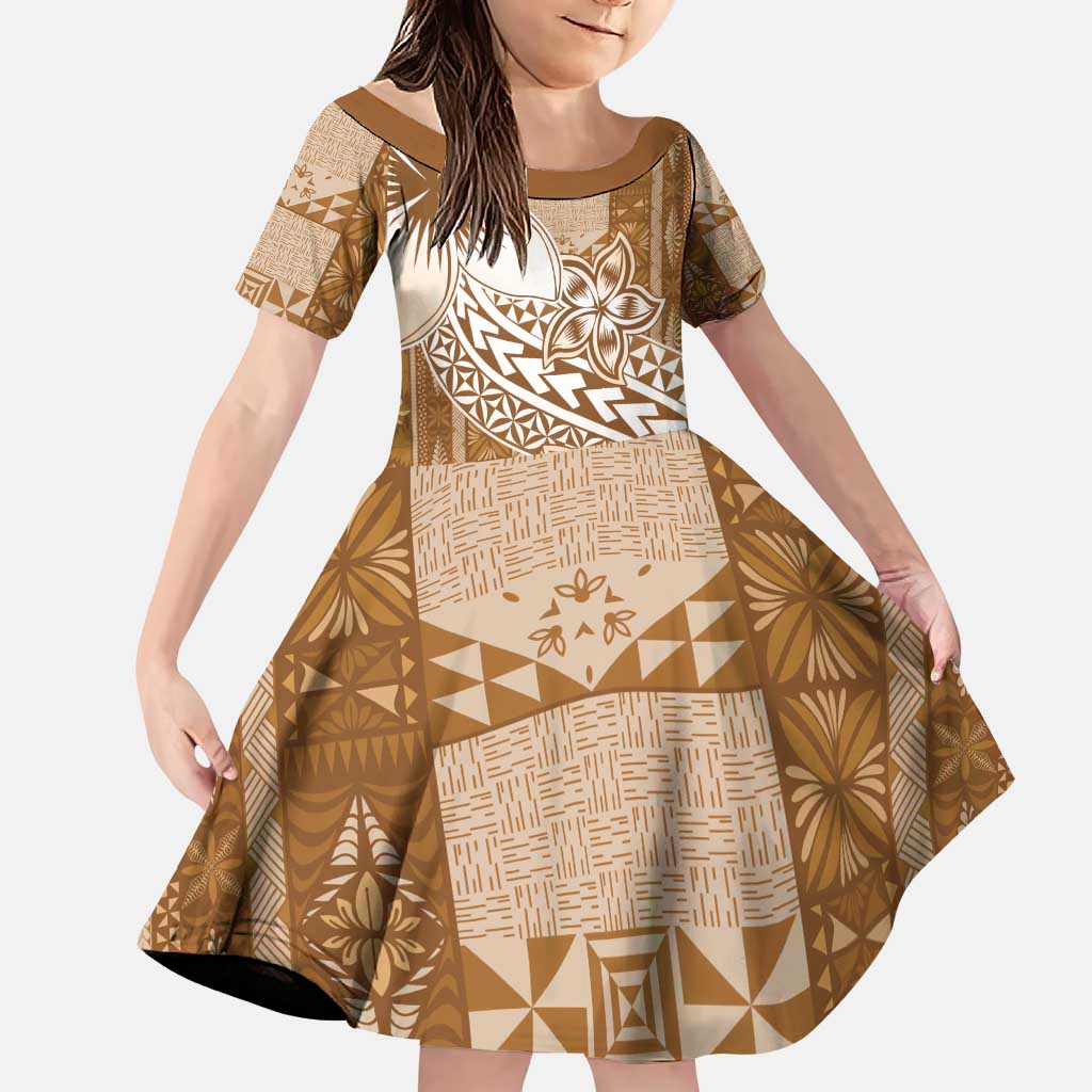 Tonga Kupesi Ngatu Family Matching Puletasi and Hawaiian Shirt Vintage Brown Plumeria