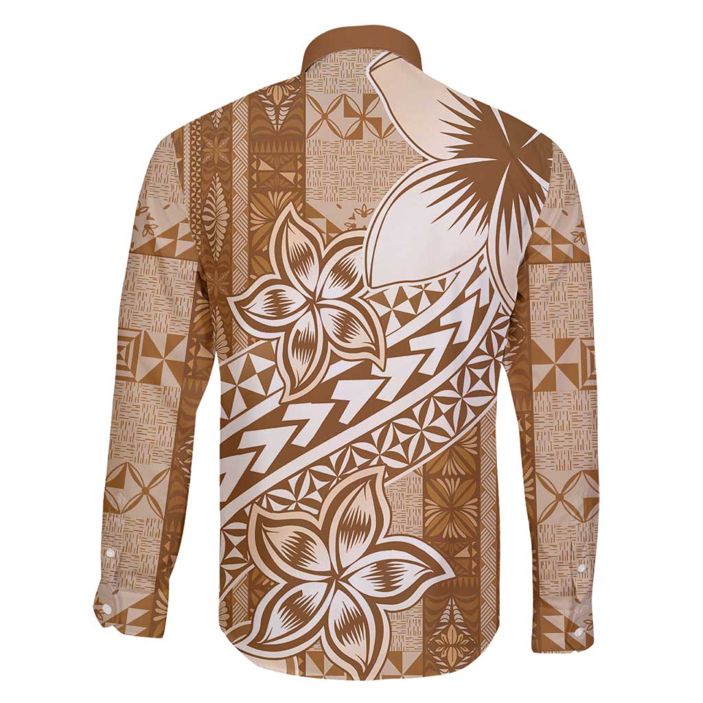 Tonga Kupesi Ngatu Family Matching Summer Maxi Dress and Hawaiian Shirt Vintage Brown Plumeria
