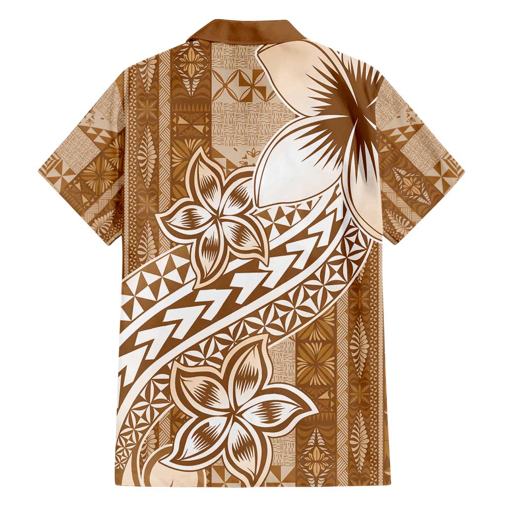 Tonga Kupesi Ngatu Family Matching Tank Maxi Dress and Hawaiian Shirt Vintage Brown Plumeria