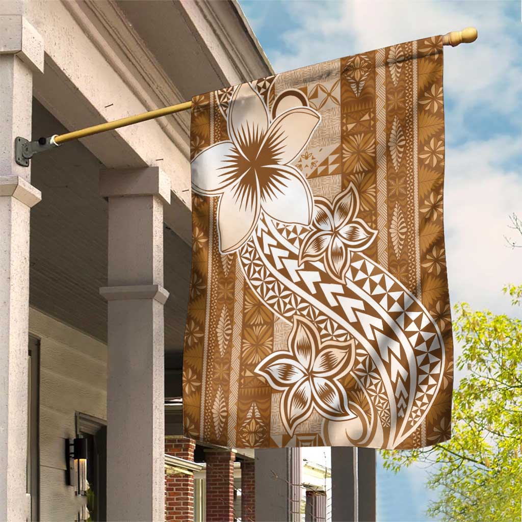 Tonga Kupesi Ngatu Garden Flag Vintage Brown Plumeria