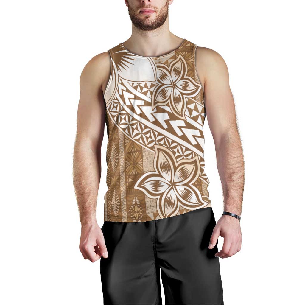 Tonga Kupesi Ngatu Men Tank Top Vintage Brown Plumeria