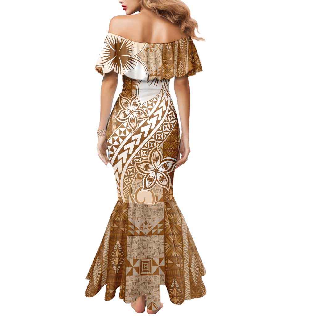 Tonga Kupesi Ngatu Mermaid Dress Vintage Brown Plumeria