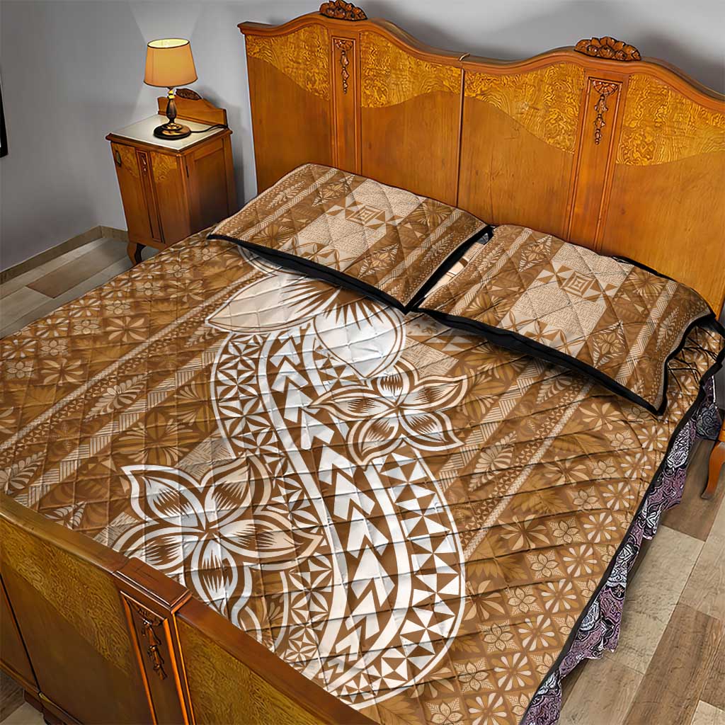 Tonga Kupesi Ngatu Quilt Bed Set Vintage Brown Plumeria