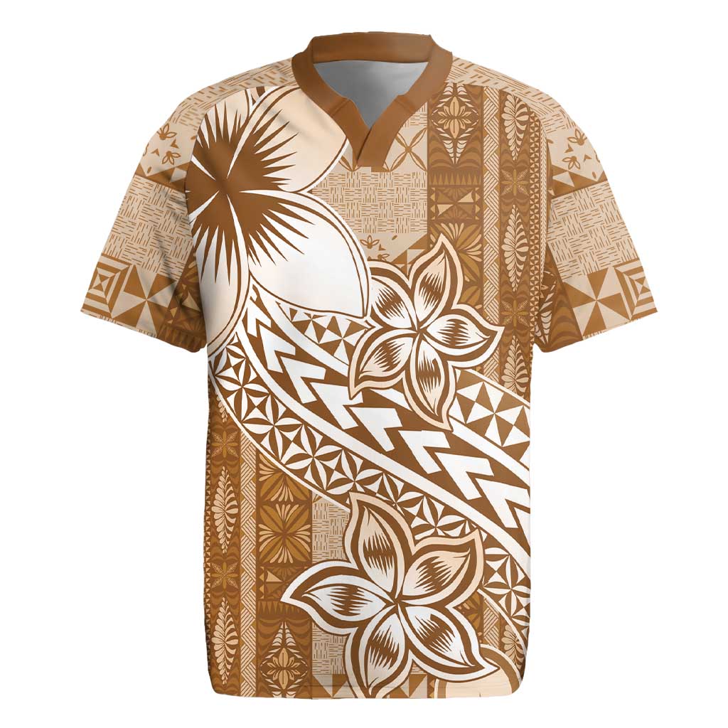 Tonga Kupesi Ngatu Rugby Jersey Vintage Brown Plumeria